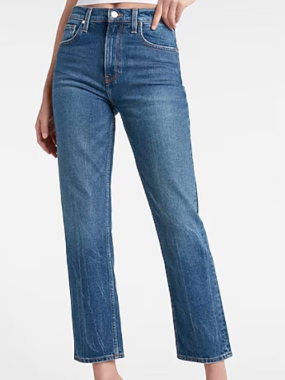 express super high rise modern straight medium wash jeans